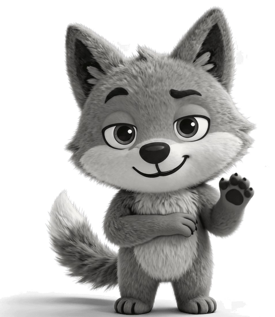 Wolfie, the H4W wolf mascot, waving hello